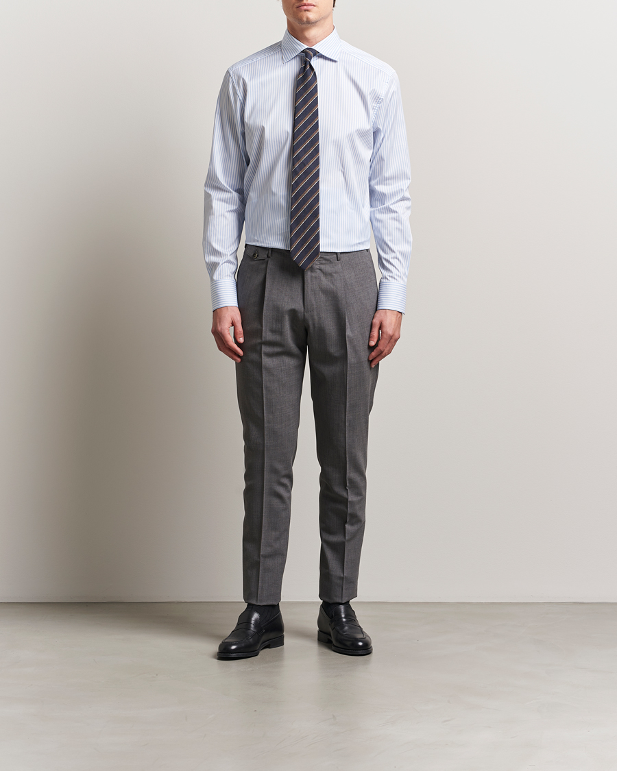 Herren | Hemden | Stenströms | 1899 Striped Cotton Twill Shirt Blue/White