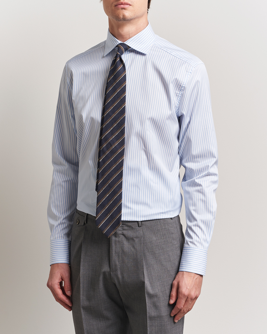 Herren | Hemden | Stenströms | 1899 Striped Cotton Twill Shirt Blue/White