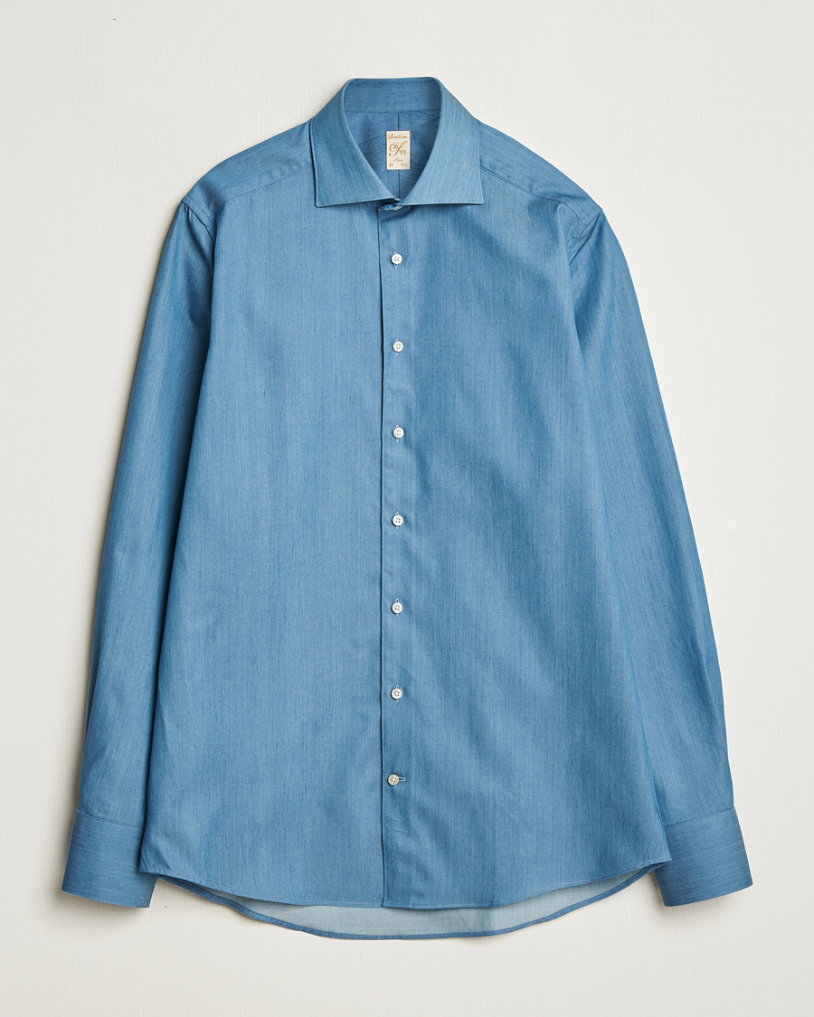 Herren | Hemden | Stenströms | 1899 Slim Twofold Cotton Denim Shirt Mid Blue