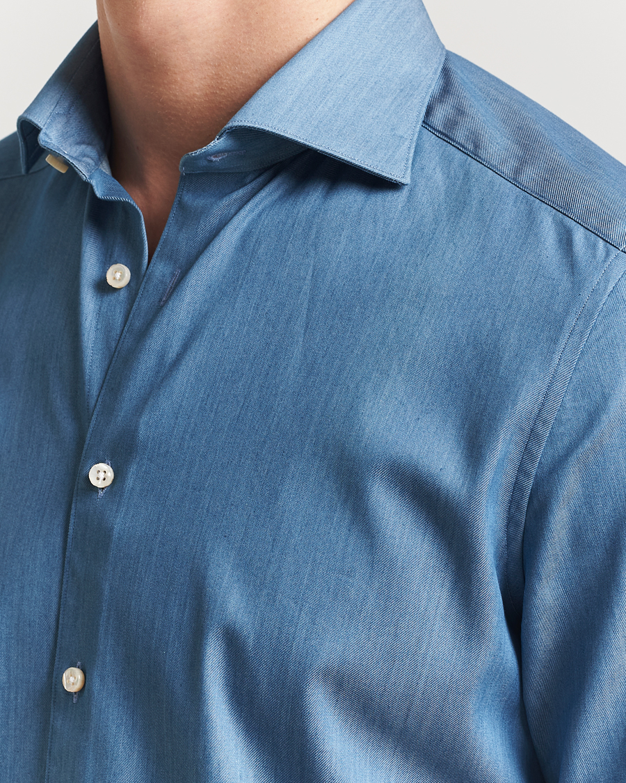 Herren | Hemden | Stenströms | 1899 Slim Twofold Cotton Denim Shirt Mid Blue