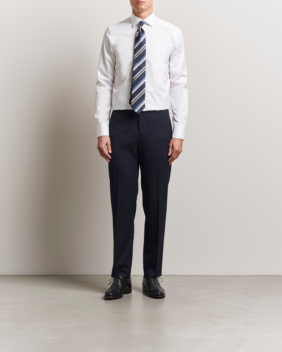 Herren | Hemden | Stenströms | Slimline Cotton Twill Cut Away Shirt White