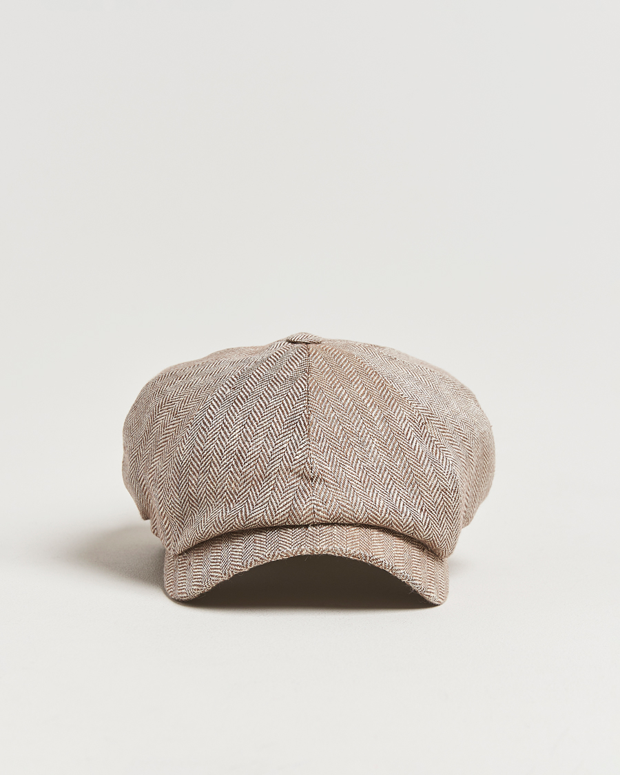Herren | Hüte & Mützen | Wigéns | Newsboy Classic Linen Herringbone Cap Brown