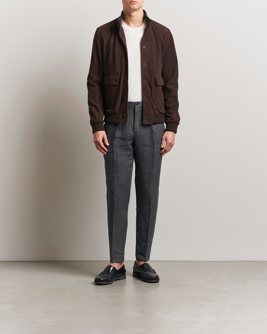 Herren | Hosen | Incotex | Tapered Fit Linen Herringbone Trousers Grey