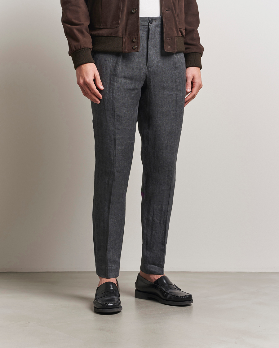Herren | Hosen | Incotex | Tapered Fit Linen Herringbone Trousers Grey