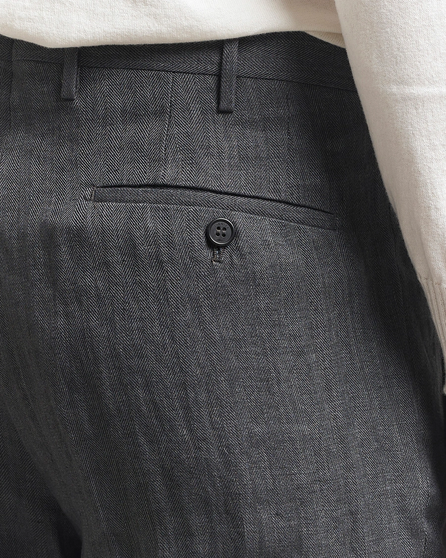 Herren | Hosen | Incotex | Tapered Fit Linen Herringbone Trousers Grey