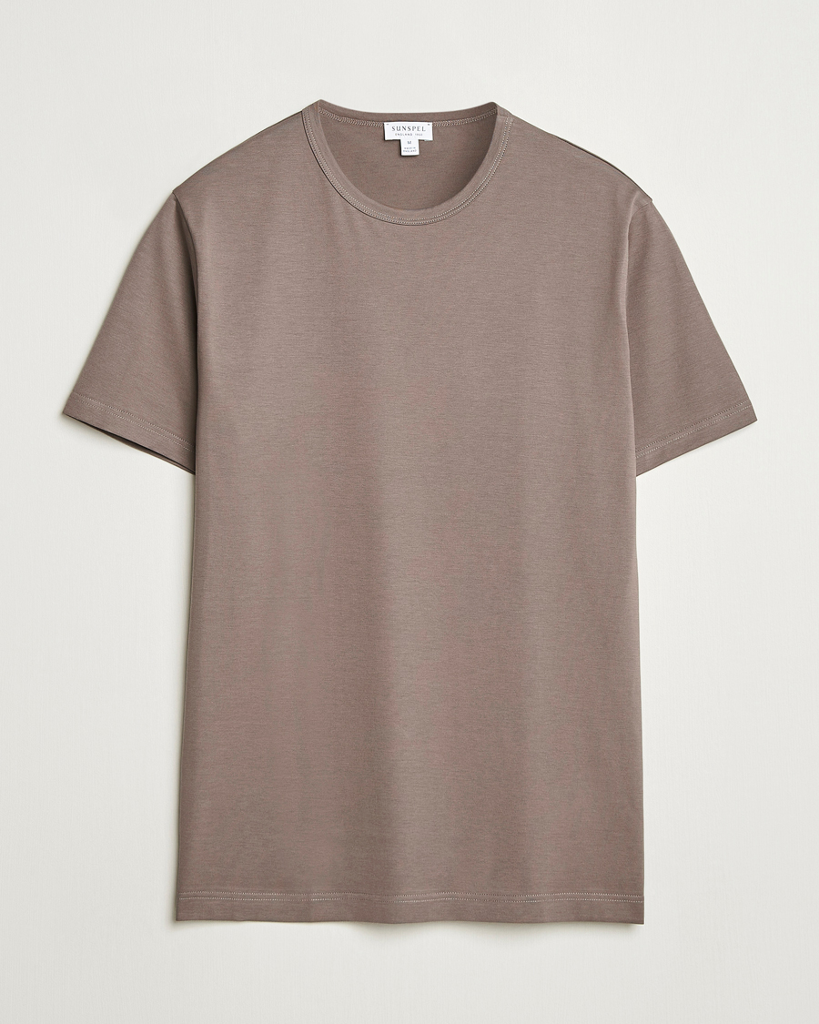 Herren | T-Shirts | Sunspel | Crew Neck Q82 Cotton T-Shirt Walnut