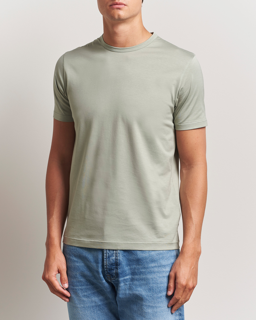 Herren | T-Shirts | Sunspel | Crew Neck Q82 Cotton T-Shirt Pastel Green