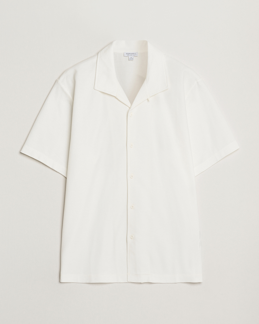 Herren | Hemden | Sunspel | Open Collar Mesh Shirt Ecru