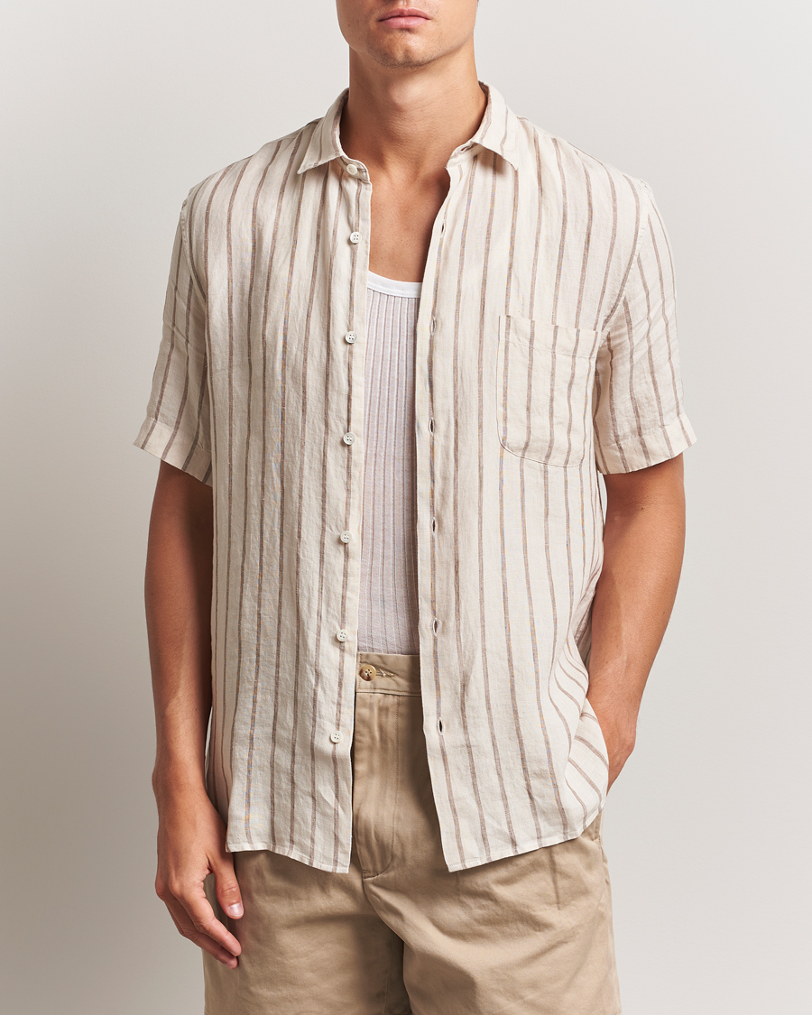 Herren | Hemden | Sunspel | Linen Short Sleeve Shirt Ecru/Dune