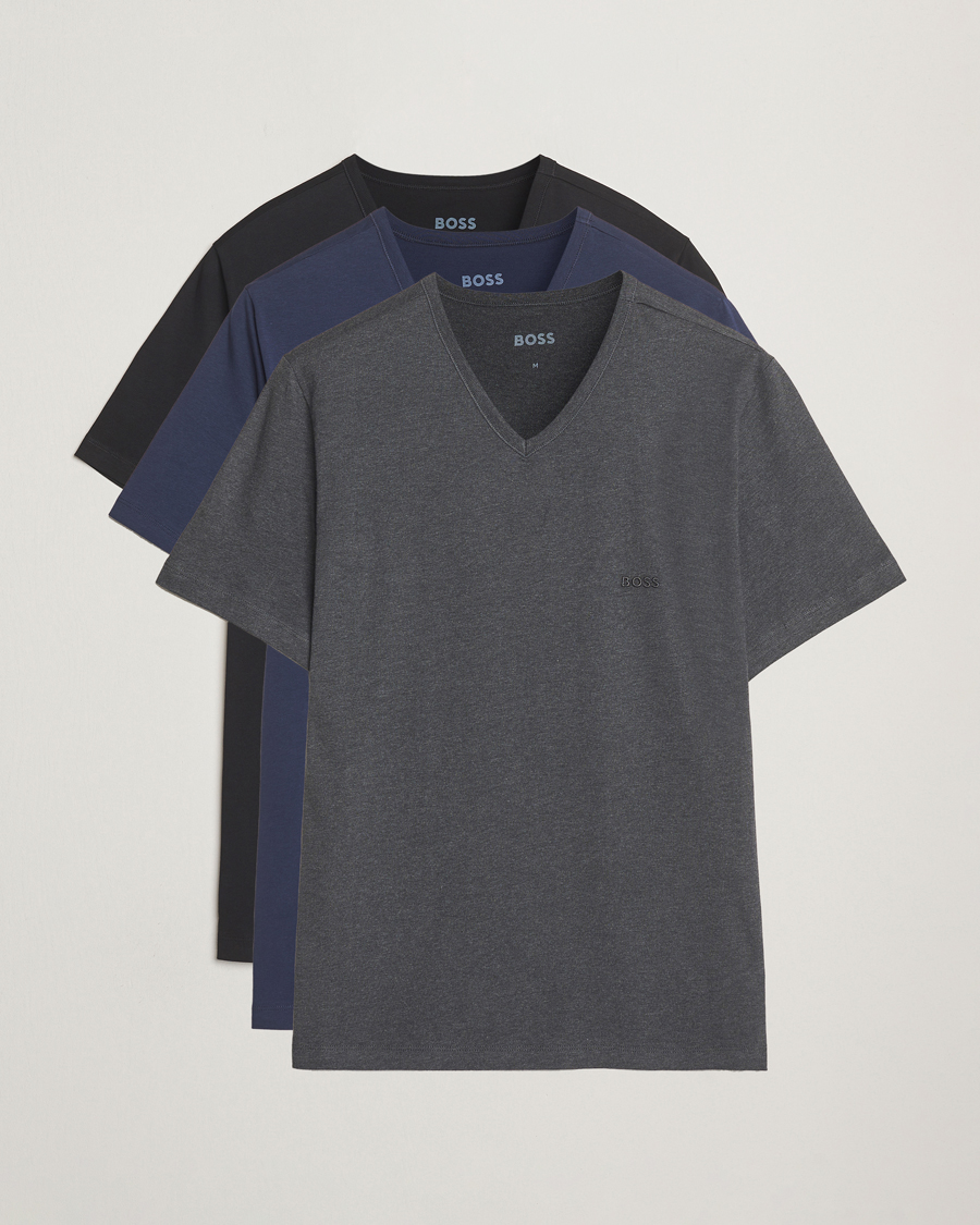 Herren | T-Shirts | BOSS BLACK | 3-Pack V-Neck T-Shirt Black/Blue/Grey