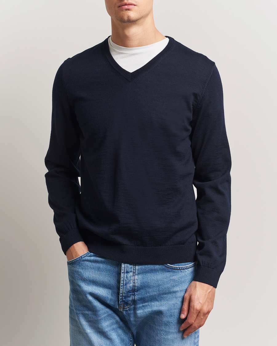 Herren | Pullover | BOSS BLACK | Melba Wool V-Neck Pullover Dark Blue
