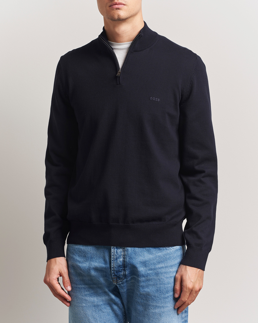 Herren | Pullover | BOSS BLACK | Padro Cotton Knitted Half Zip Dark Blue