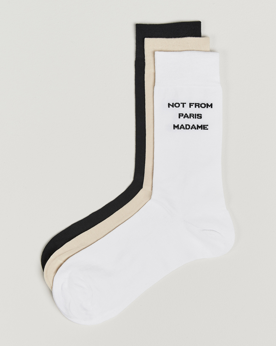 Herren | Unterwäsche | Drôle de Monsieur | 3-Pack Slogan Socks Black/White/Mastic