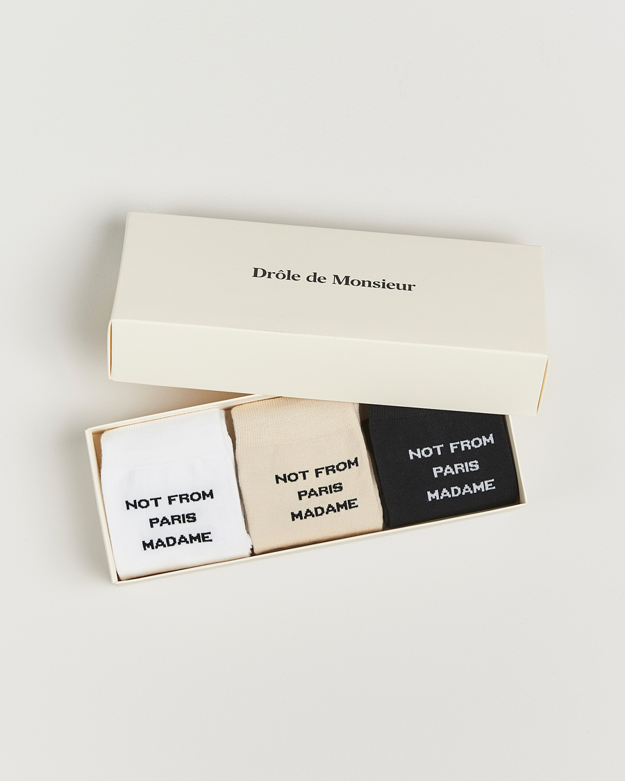 Herren | Unterwäsche | Drôle de Monsieur | 3-Pack Slogan Socks Black/White/Mastic