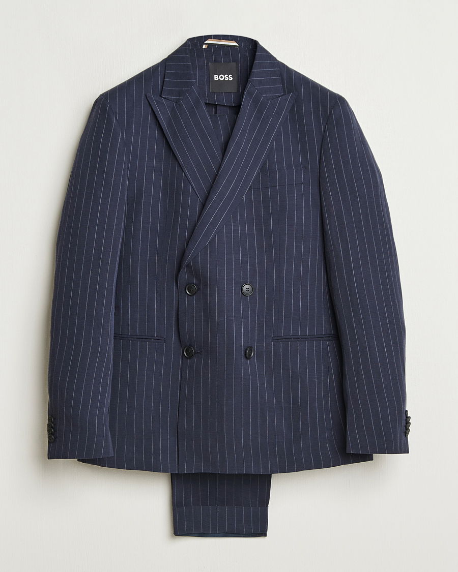Herren | Anzüge | BOSS BLACK | Huge Double Breasted Pinstriped Suit Dark Blue
