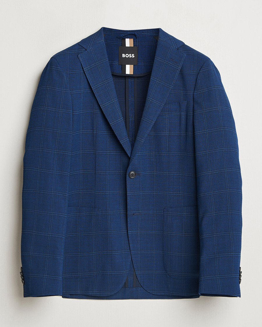 Herren | Sakkos | BOSS BLACK | Hanry Wool Checked Blazer Dark Blue