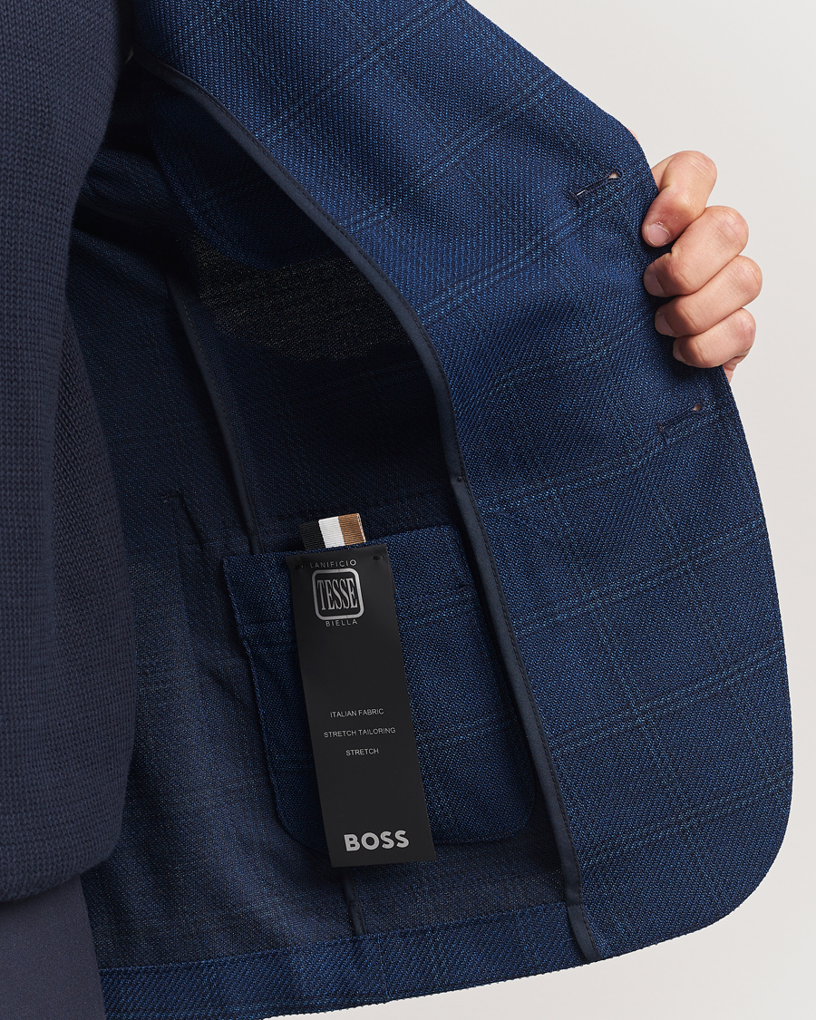 Herren | Sakkos | BOSS BLACK | Hanry Wool Checked Blazer Dark Blue