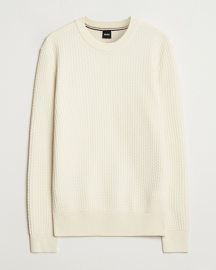Herren | Pullover | BOSS BLACK | Imberto Structured Knitted Sweater Open White