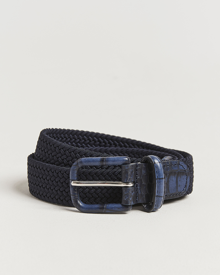 Herren | Gürtel | Anderson's | Stretch Woven Leather Buckle 3 cm Belt Navy