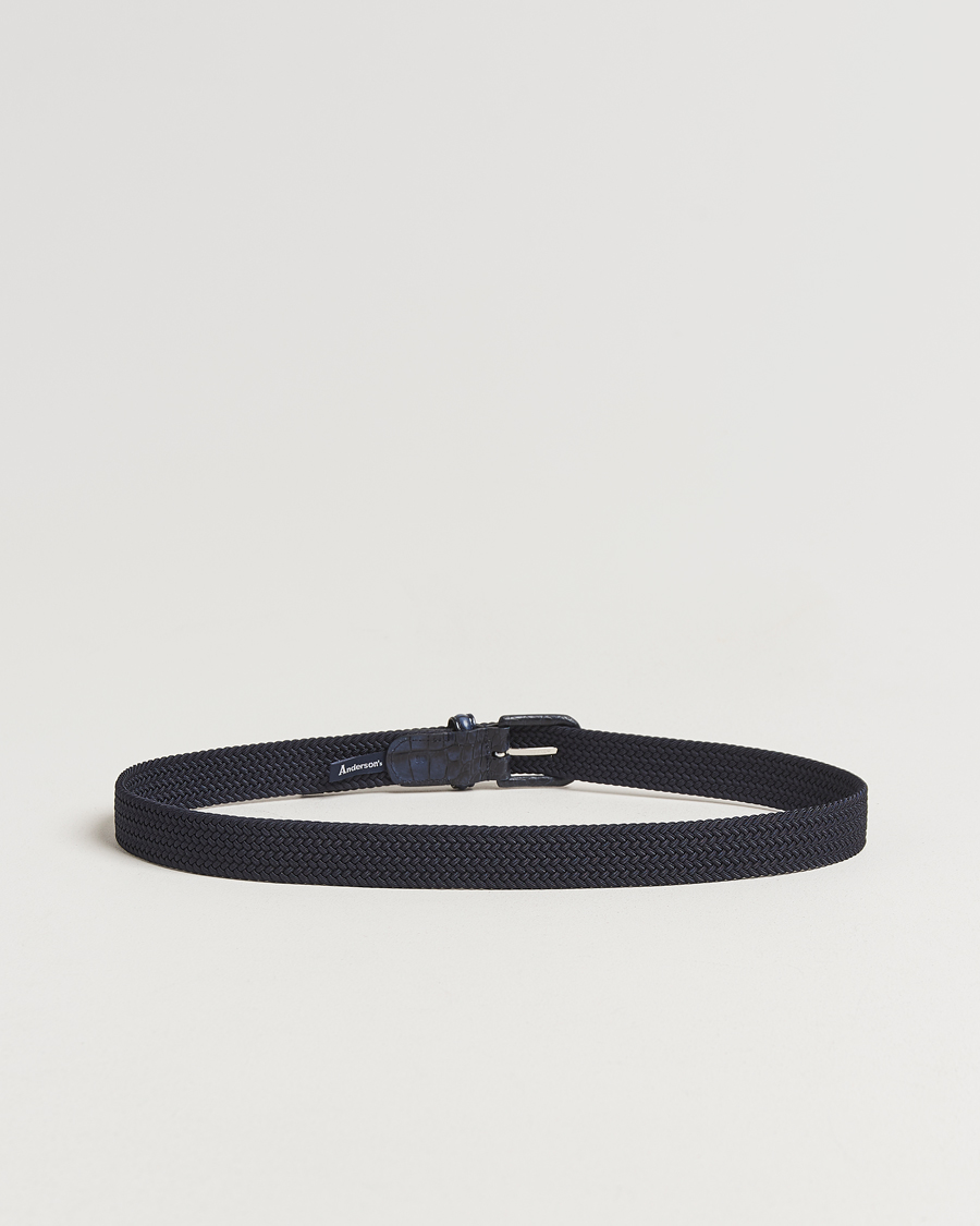 Herren | Gürtel | Anderson's | Stretch Woven Leather Buckle 3 cm Belt Navy
