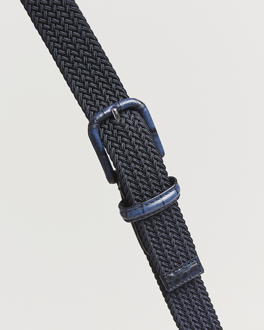 Herren | Gürtel | Anderson's | Stretch Woven Leather Buckle 3 cm Belt Navy