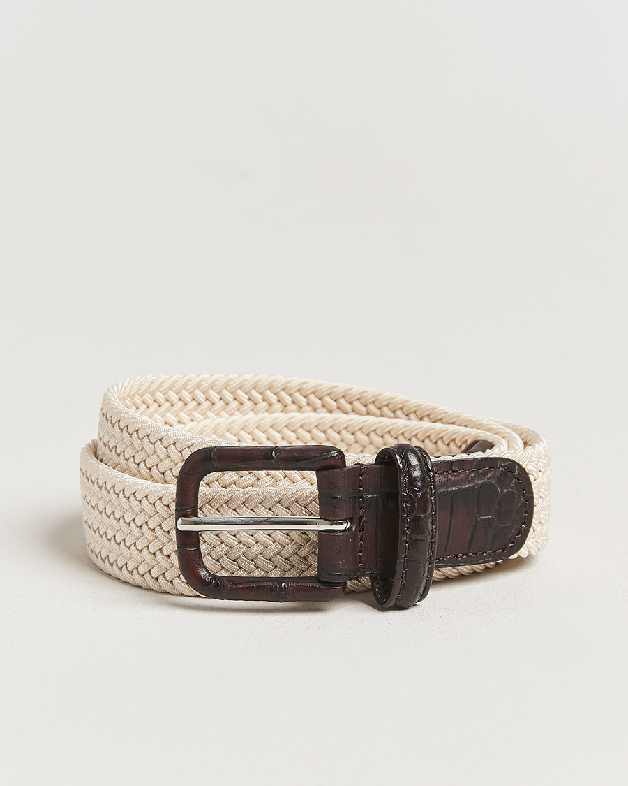 Herren | Gürtel | Anderson's | Stretch Woven Leather Buckle 3 cm Belt Off White