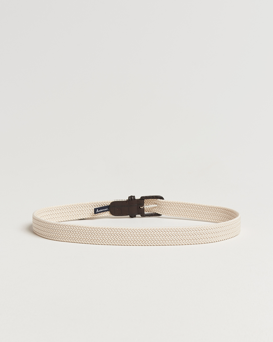 Herren | Gürtel | Anderson's | Stretch Woven Leather Buckle 3 cm Belt Off White