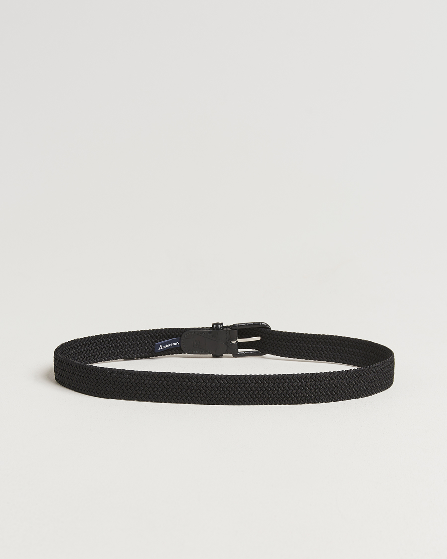 Herren | Gürtel | Anderson's | Stretch Woven Leather Buckle 3 cm Belt Black
