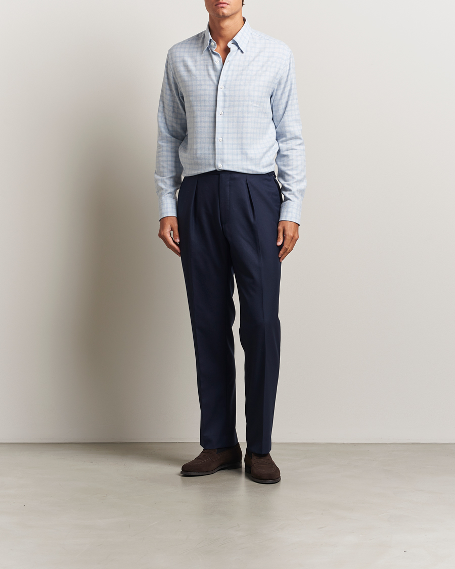 Herren | Hemden | Brioni | Check Flannel Shirt Light Blue