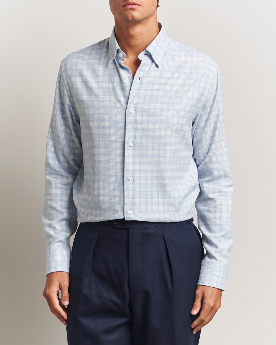 Herren | Hemden | Brioni | Check Flannel Shirt Light Blue
