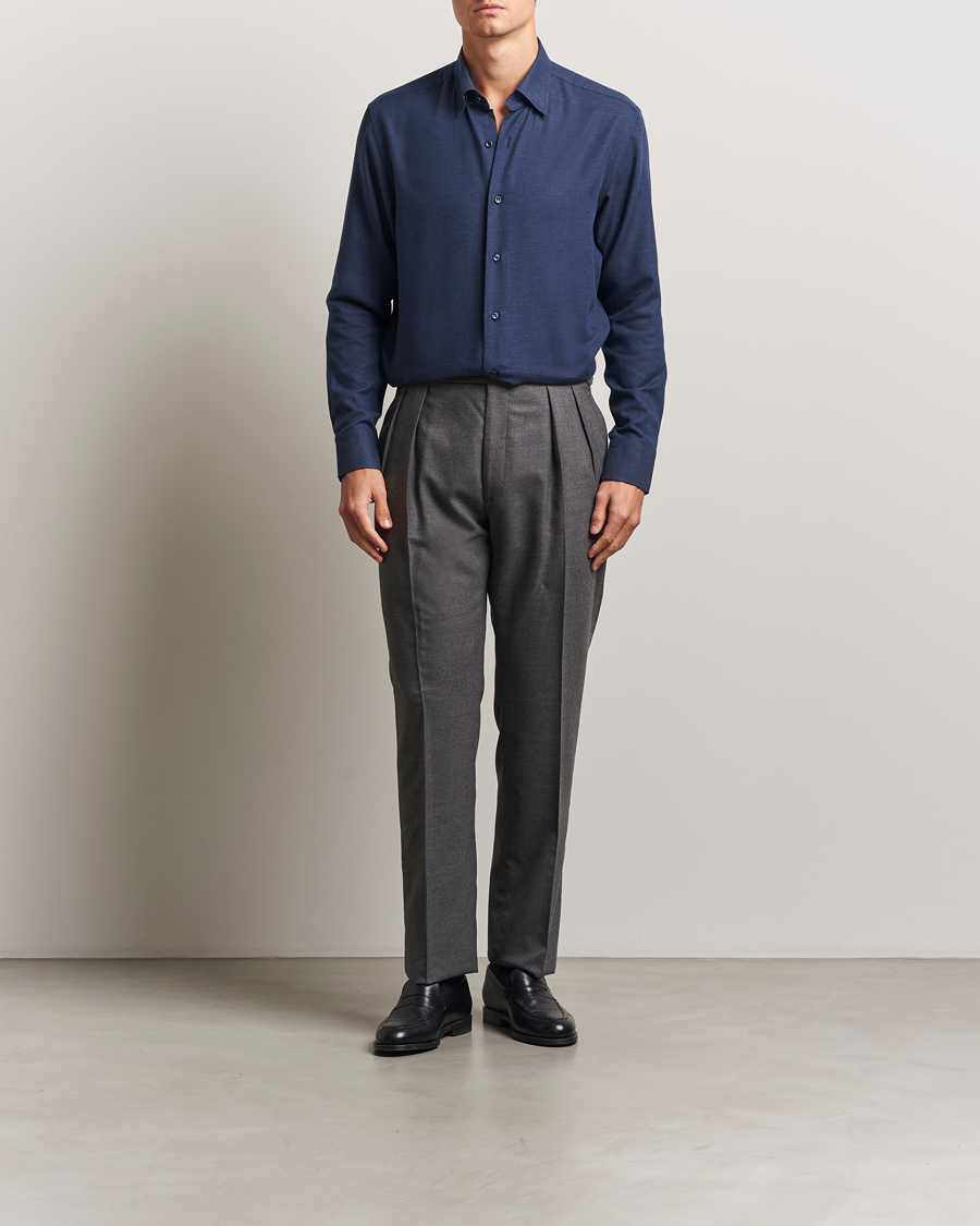 Herren | Hemden | Brioni | Cotton/Cashmere Flannel Shirt Navy