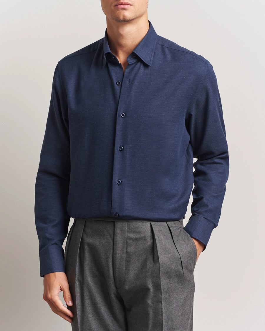 Herren | Hemden | Brioni | Cotton/Cashmere Flannel Shirt Navy