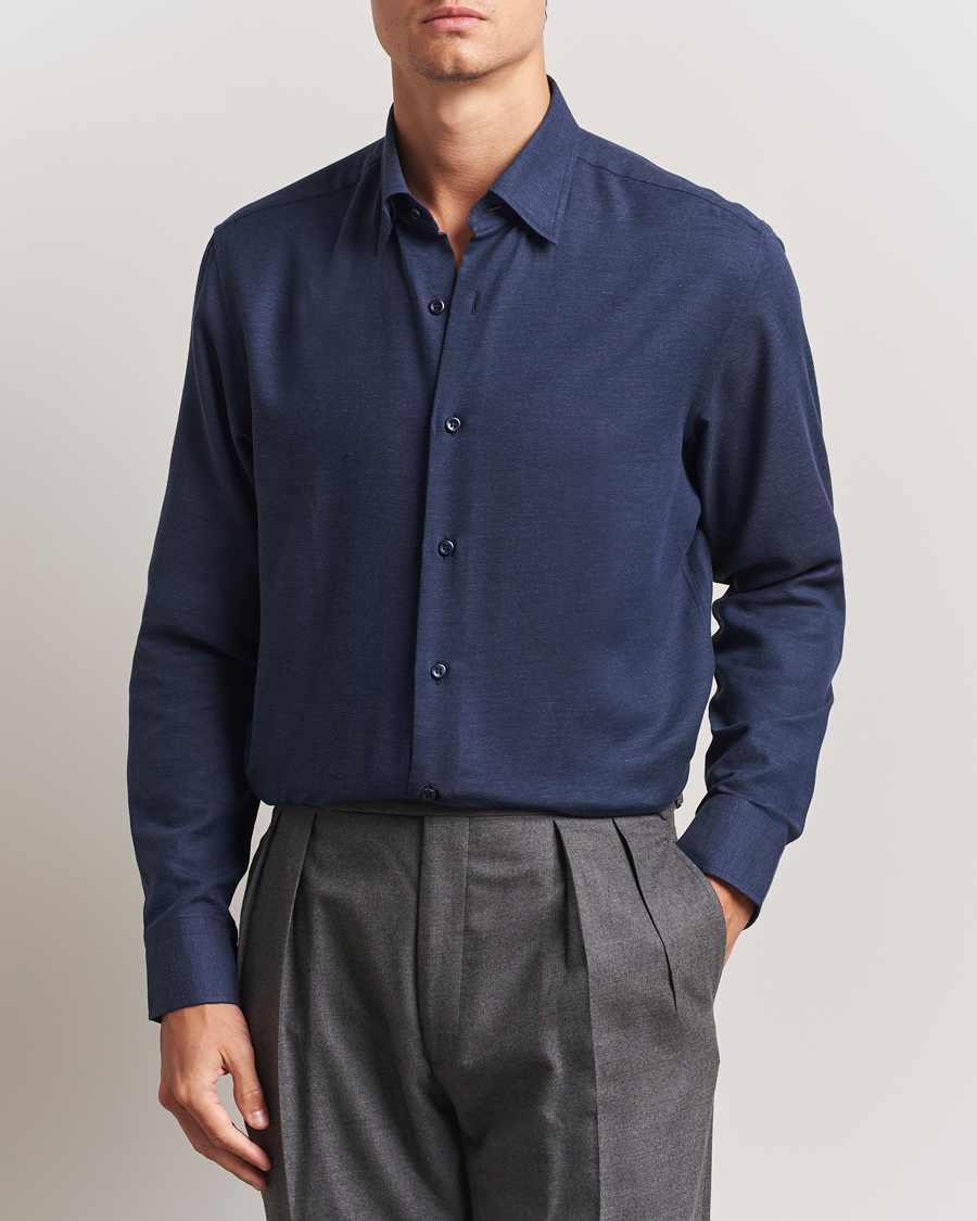 Herren | Hemden | Brioni | Cotton/Cashmere Flannel Shirt Navy