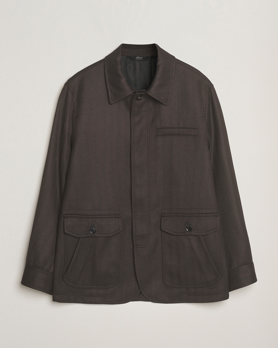 Herren | Jacken | Brioni | Herringbone Hunting Jacket Dark Brown