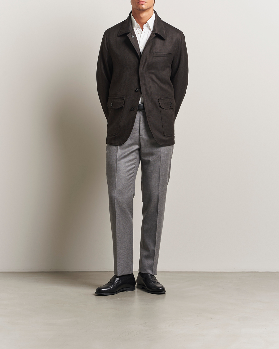 Herren | Jacken | Brioni | Herringbone Hunting Jacket Dark Brown