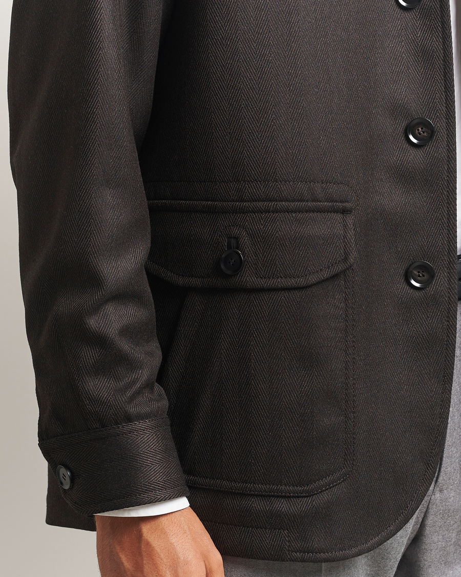 Herren | Jacken | Brioni | Herringbone Hunting Jacket Dark Brown