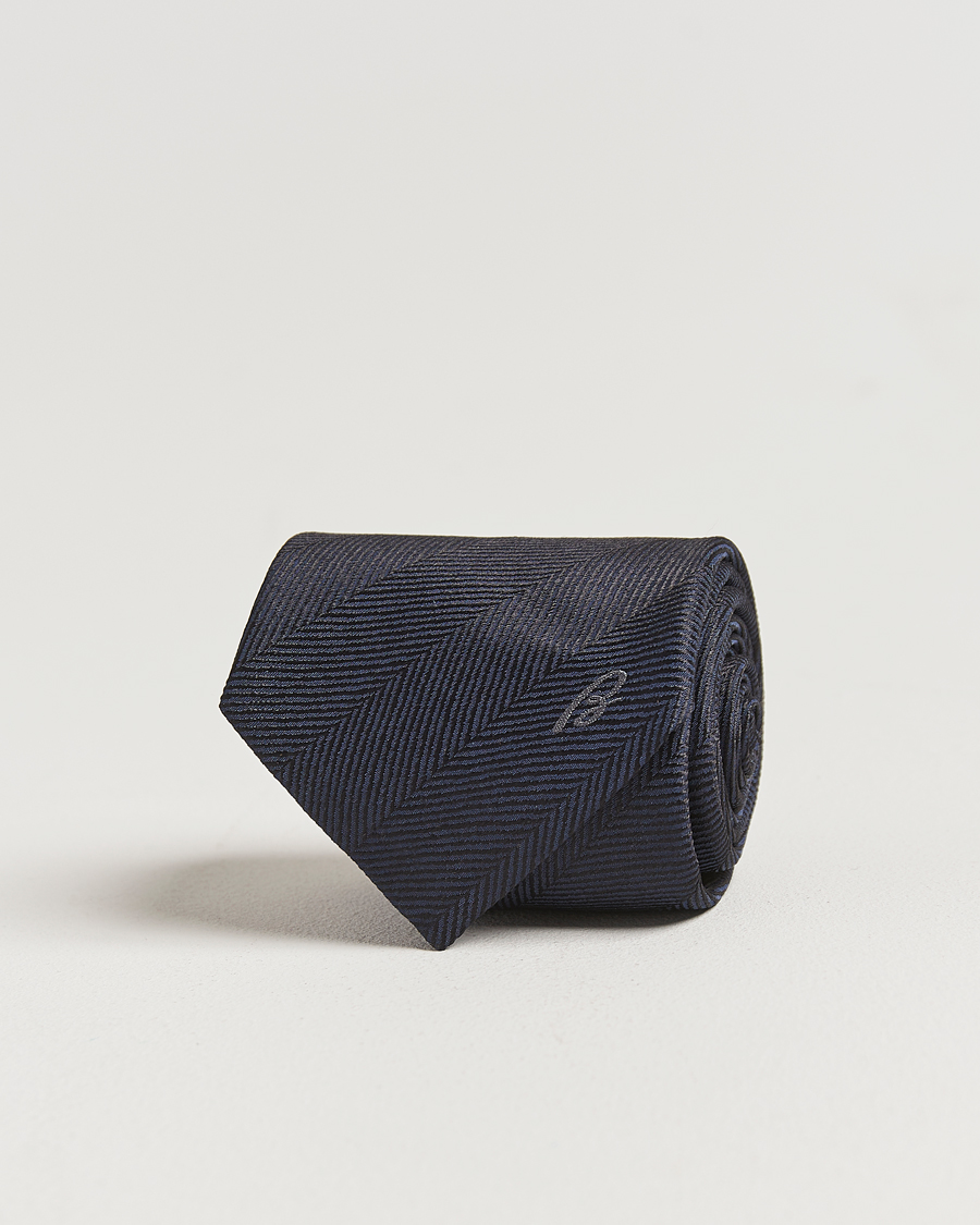 Herren | Krawatten | Brioni | Herringbone Silk Tie Navy