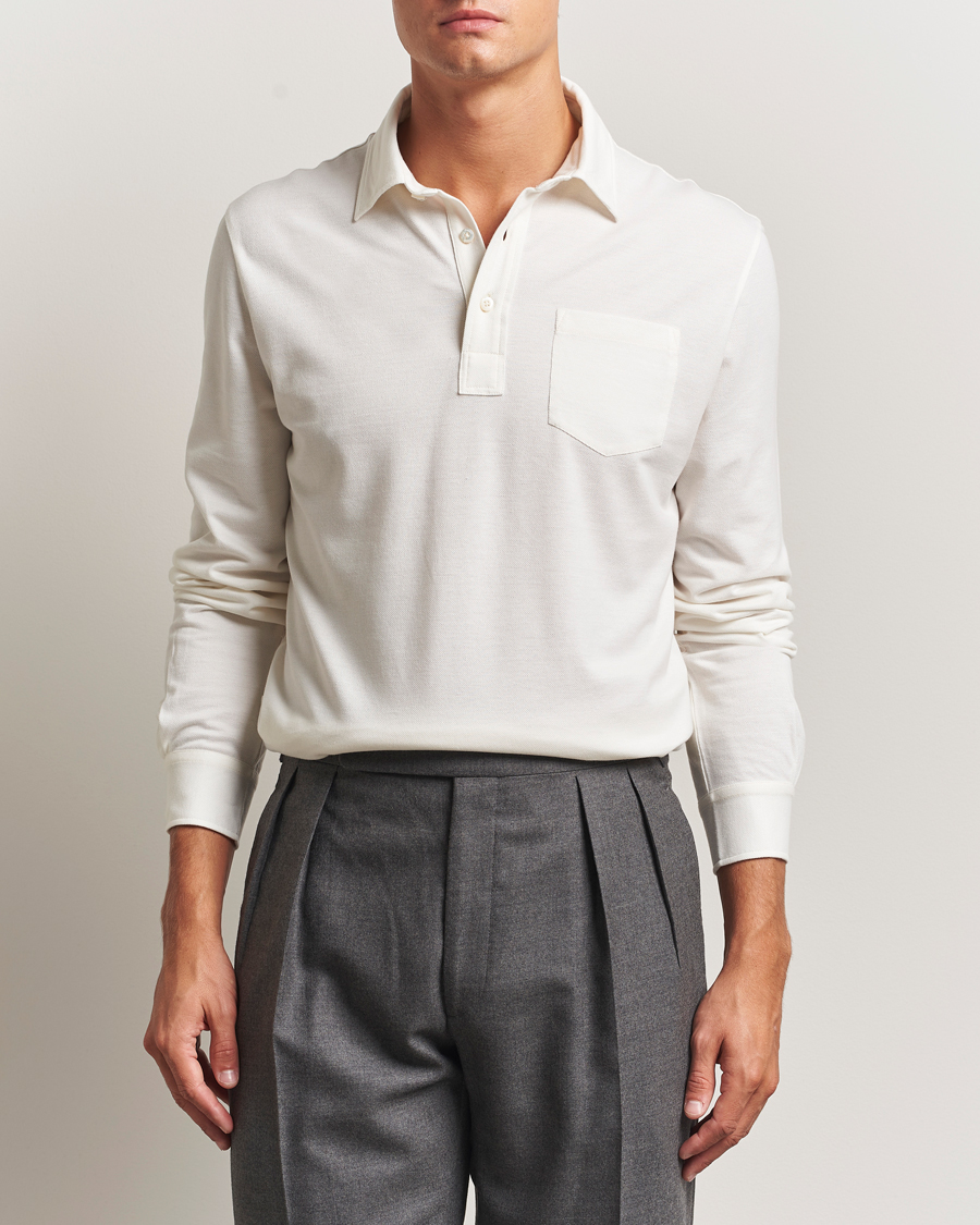 Herren | Poloshirts | Ralph Lauren Purple Label | Cotton/Cashmere Long Sleeve Polo Cream
