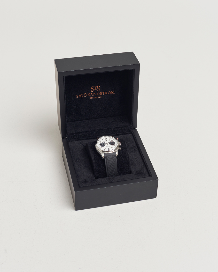 Herren | Sjöö Sandström Royal Steel Chronograph 40mm Black Rubber White Dial | Sjöö Sandström | Royal Steel Chronograph 40mm Black Rubber White Dial
