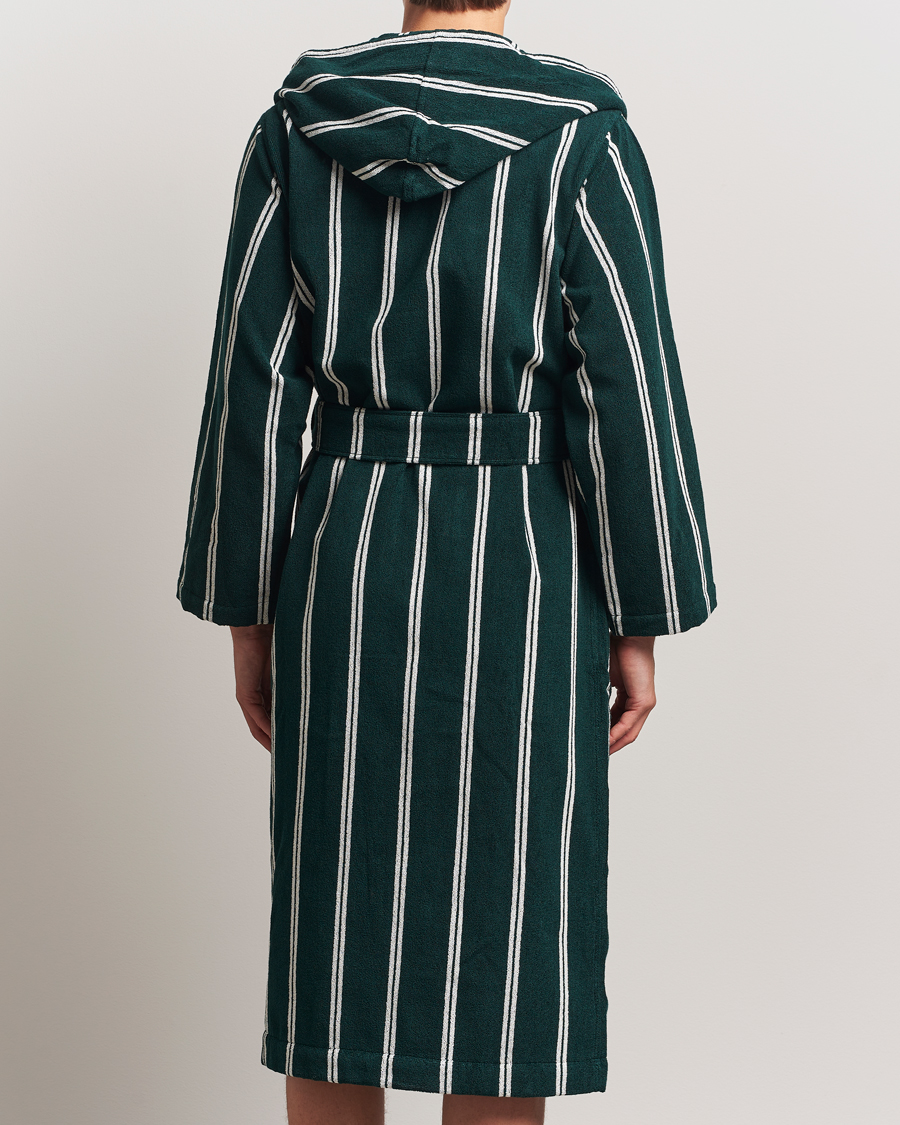 Herren | Schlafanzüge & Bademäntel | Tekla | Organic Terry Hooded Bathrobe Forest Green Stripes