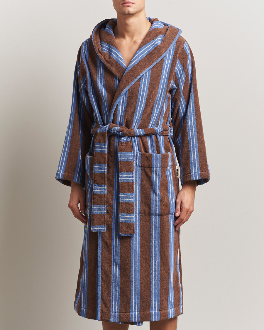Herren | Schlafanzüge & Bademäntel | Tekla | Organic Terry Hooded Bathrobe Chestnut Stripes