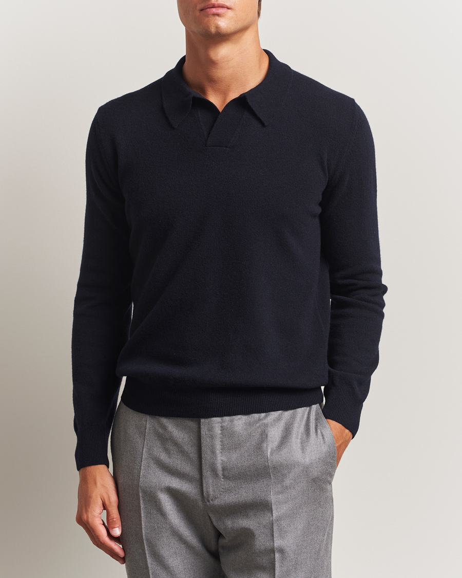 Herren | Pullover | Altea | Knitted Long Sleeve Polo Navy