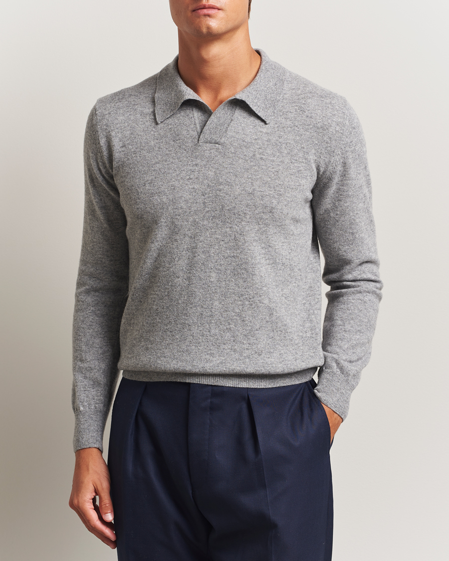 Herren | Pullover | Altea | Knitted Long Sleeve Polo Grey Melange