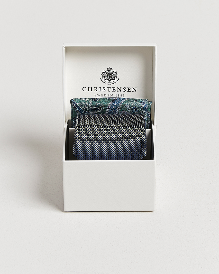 Herren | Krawatten | Amanda Christensen | Box Set Silk 8 cm Tie And Pocket Square Dark Green