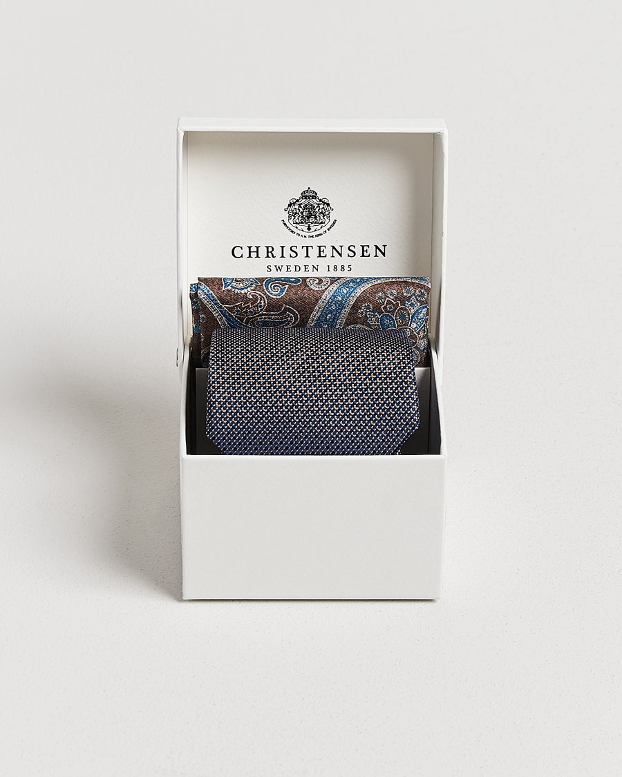 Herren | Krawatten | Amanda Christensen | Box Set Silk 8 cm Tie And Pocket Square Brown