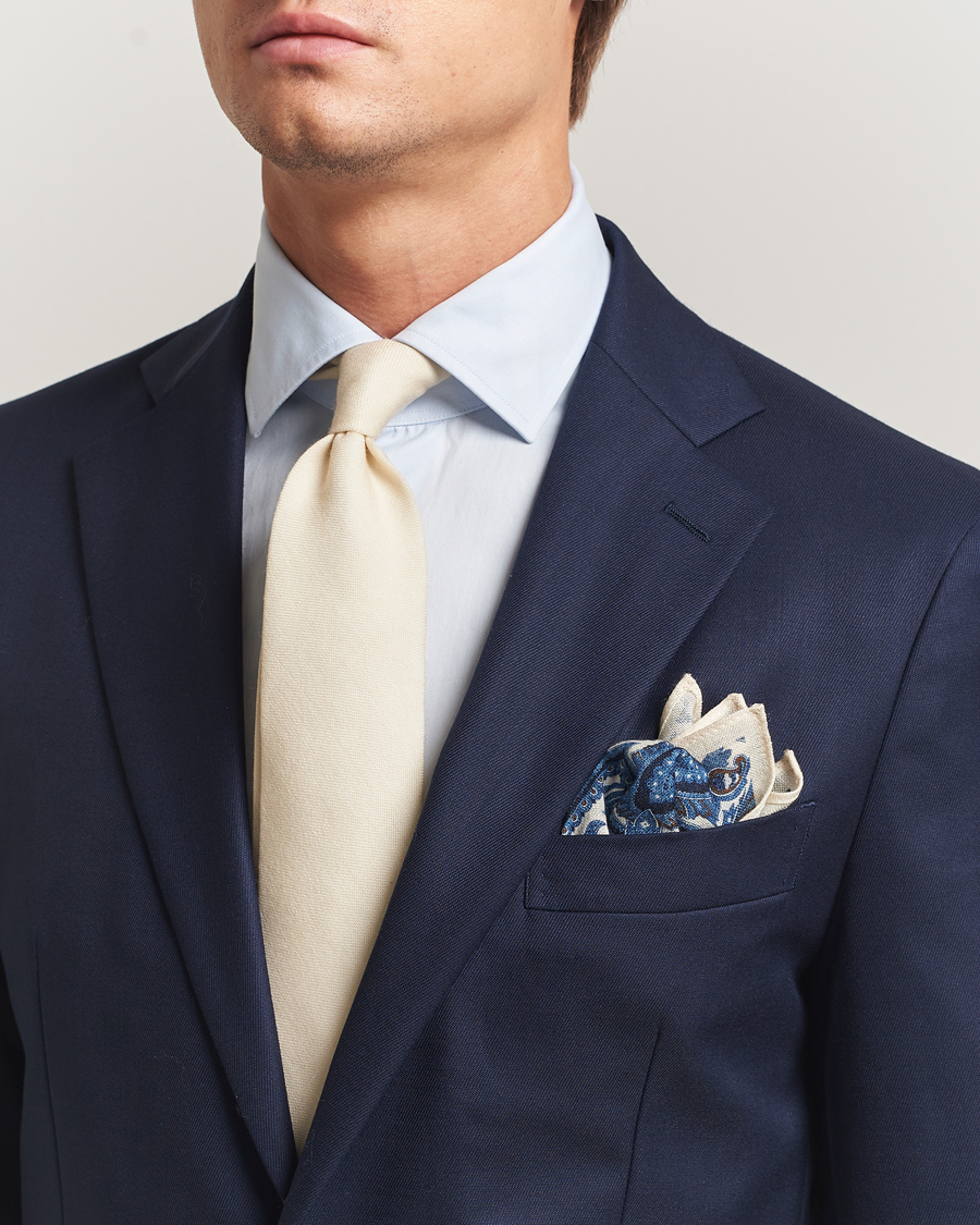 Herren | Krawatten | Amanda Christensen | Box Set Wool 8 cm Tie And Pocket Square Beige