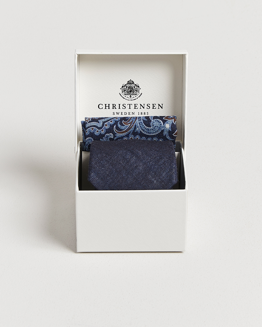 Herren | Krawatten | Amanda Christensen | Box Set Wool 8 cm Tie And Pocket Square Navy