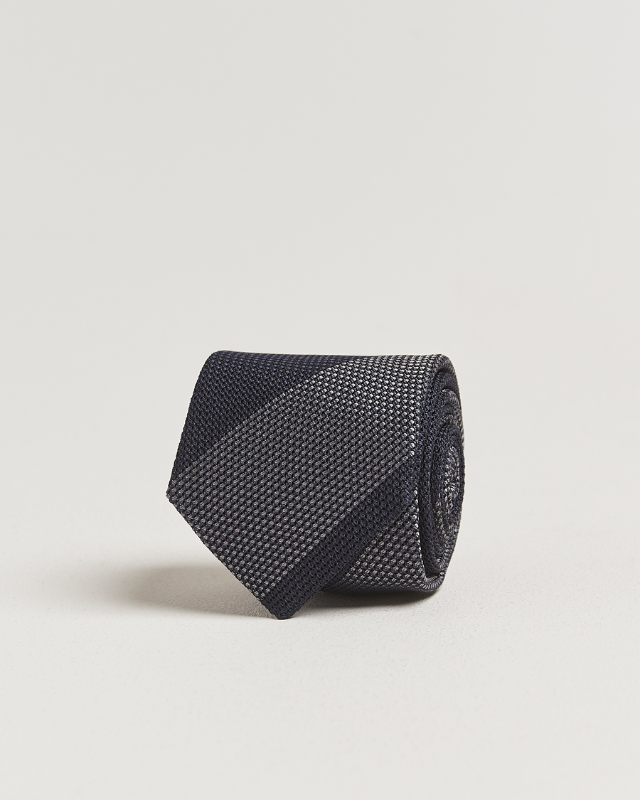 Herren | Krawatten | Amanda Christensen | Silk Grenadine Blockstriped 8cm Tie Navy/Grey
