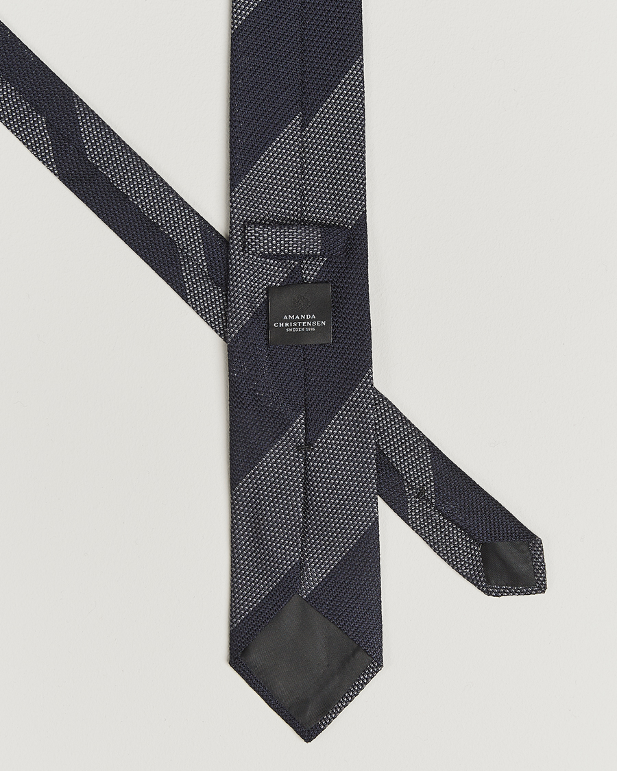 Herren | Krawatten | Amanda Christensen | Silk Grenadine Blockstriped 8cm Tie Navy/Grey