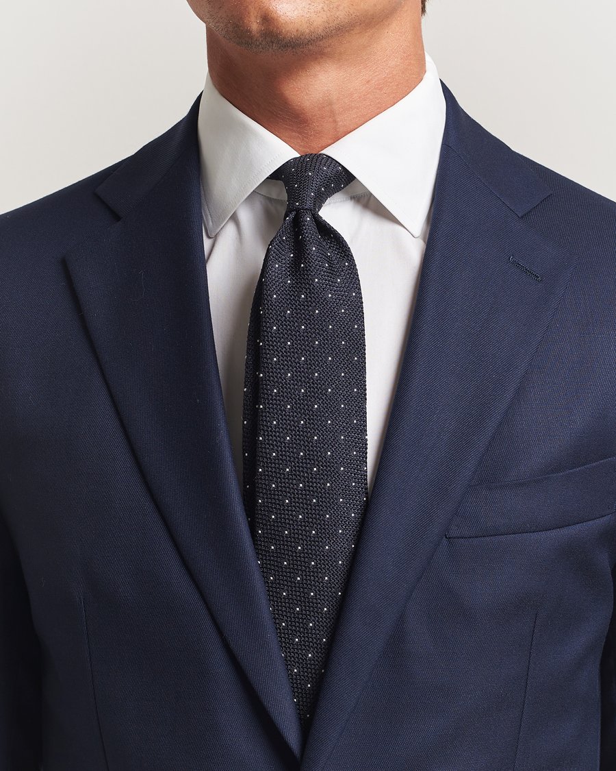 Herren | Krawatten | Amanda Christensen | Silk Grenadine Dot 8cm Tie Navy